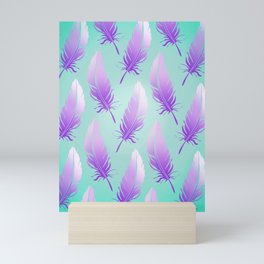 Delicate Feathers (violet on mint) Mini Art Print