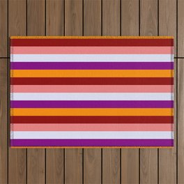 [ Thumbnail: Colorful Light Coral, Lavender, Purple, Dark Orange, and Dark Red Striped/Lined Pattern Outdoor Rug ]