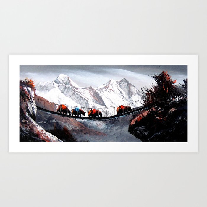 Herd Of Mountain Yaks Himalaya Art Print