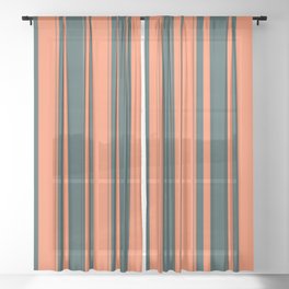 [ Thumbnail: Coral and Dark Slate Gray Colored Striped/Lined Pattern Sheer Curtain ]