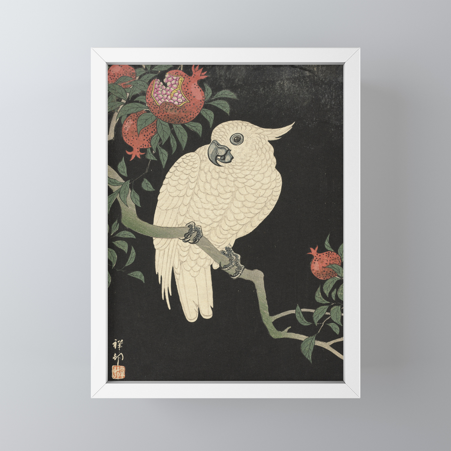 Cockatoo And Pomegranate 柘榴に鸚鵡 Framed Mini Art Print By Vickybragomitchell Society6