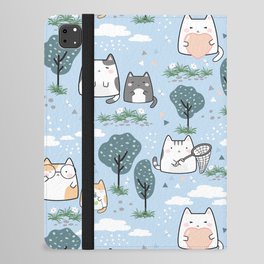 Kawaii Spring Cats Nature Pattern iPad Folio Case