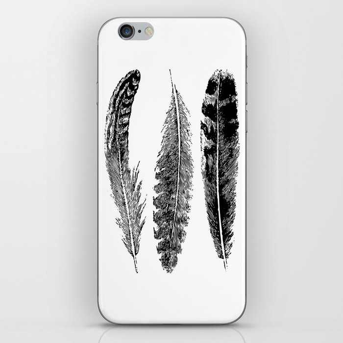 Feather Trio | Three Feathers | Bird Feathers | Black and White | iPhone Skin