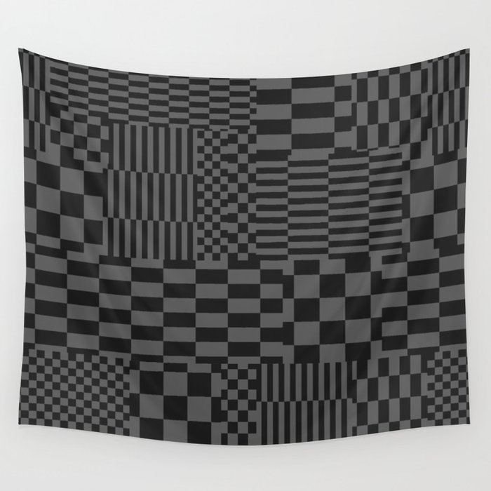 Glitchy Checkers // Grayscale Wall Tapestry