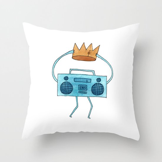 boombox holding a paper crown Throw Pillow
