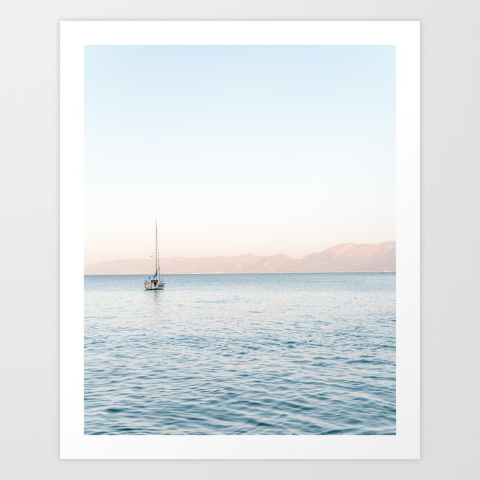 Boat After Sunset Crete, Greece | Travel Photography Print Light Colors  Art Print