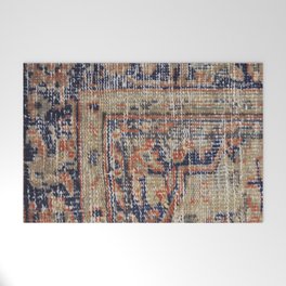 Vintage Woven Navy Blue and Tan Kilim  Welcome Mat