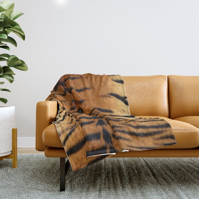 Faux Siberian Tiger Skin Design Throw Blanket