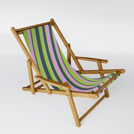 [ Thumbnail: Plum, Dark Slate Gray, and Green Colored Lines Pattern Sling Chair ]