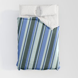 [ Thumbnail: Cornflower Blue, Light Cyan, and Dark Slate Gray Colored Pattern of Stripes Duvet Cover ]