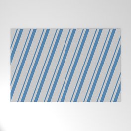 [ Thumbnail: Blue & Light Gray Colored Striped/Lined Pattern Welcome Mat ]