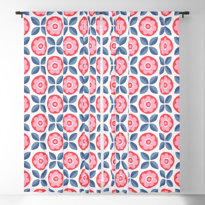 Retro Floral Seamless Pattern in Pink and Blue Blackout Curtain