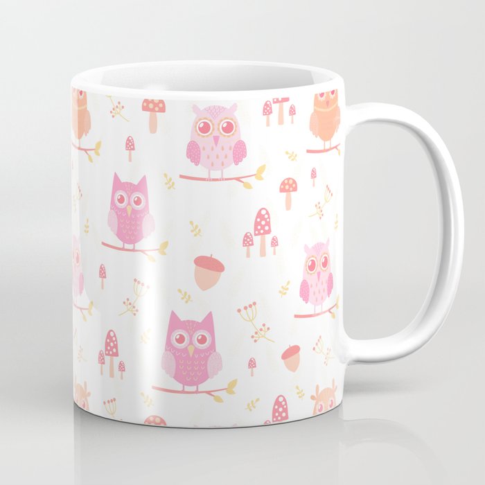Cute funny pastel pink coral orange owl floral Coffee Mug