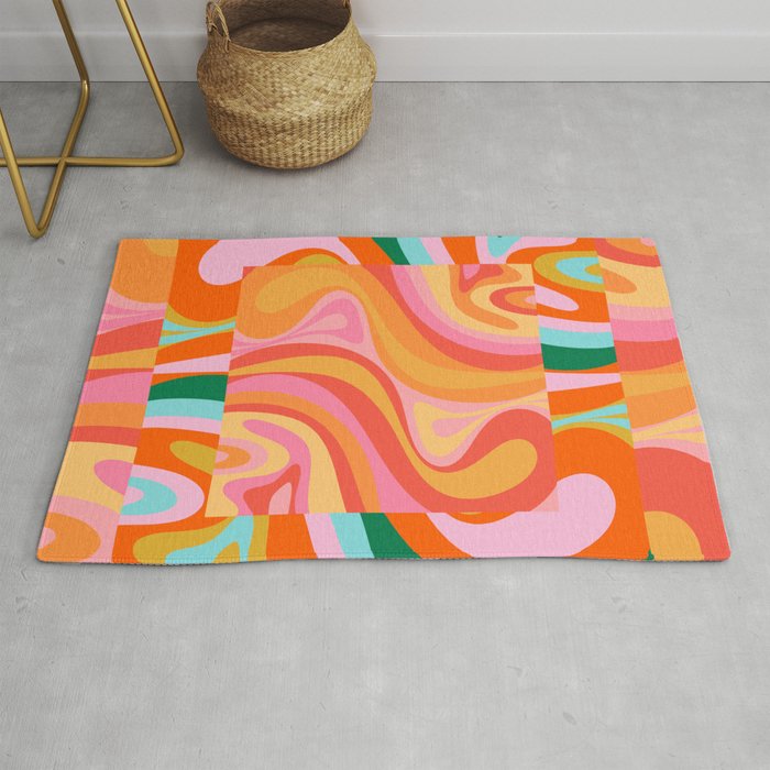 Super Trippy Retro Psychedelic Regress Multi Color Abstract Pattern Pink Orange Rug