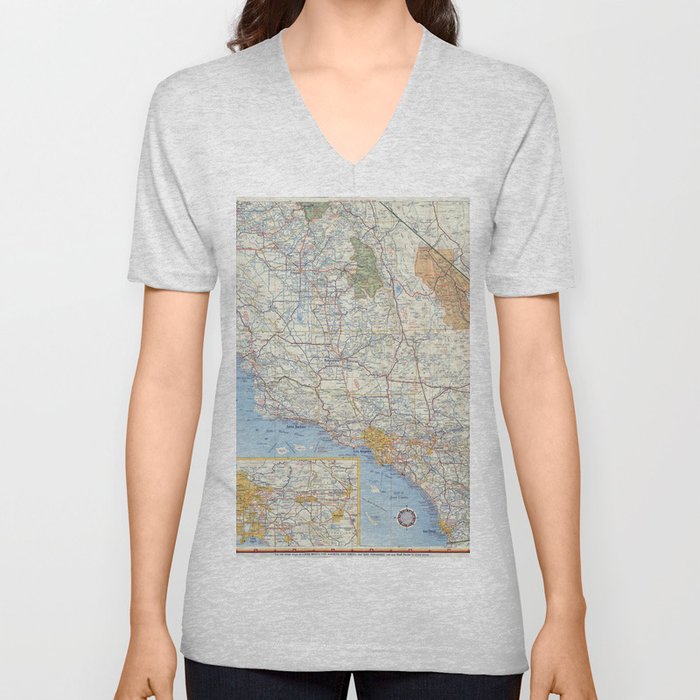 Highway Map of California - Vintage Illustrated Map-road map V Neck T Shirt