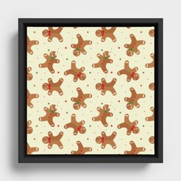 Christmas Pattern Retro Gingerbread Cookie Framed Canvas
