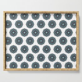 Blue mandala art- moon and flower drawing with stars Serving Tray