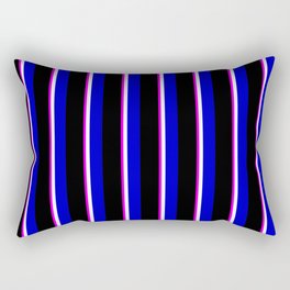 [ Thumbnail: Fuchsia, White, Blue, and Black Colored Lines Pattern Rectangular Pillow ]