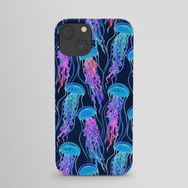 Luminescent Rainbow Jellyfish on Navy Blue iPhone Case