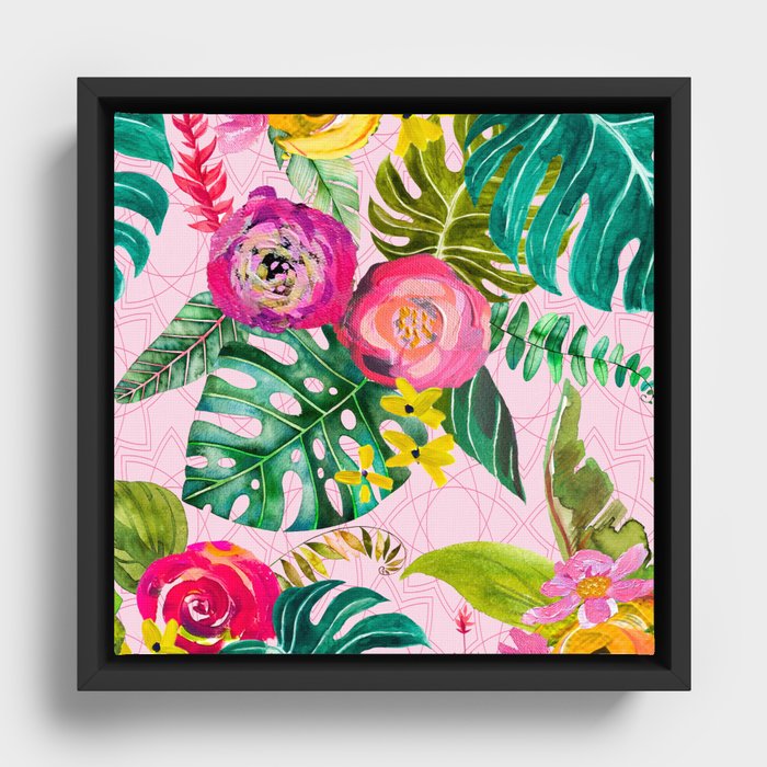 Painted Boho Floral in Blush Framed Canvas
