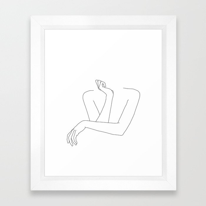 Minimal line drawing of woman's folded arms - Anna Framed Art Print
