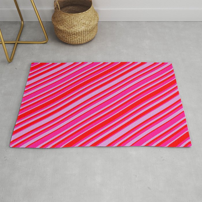 Plum, Red & Deep Pink Colored Lined/Striped Pattern Rug
