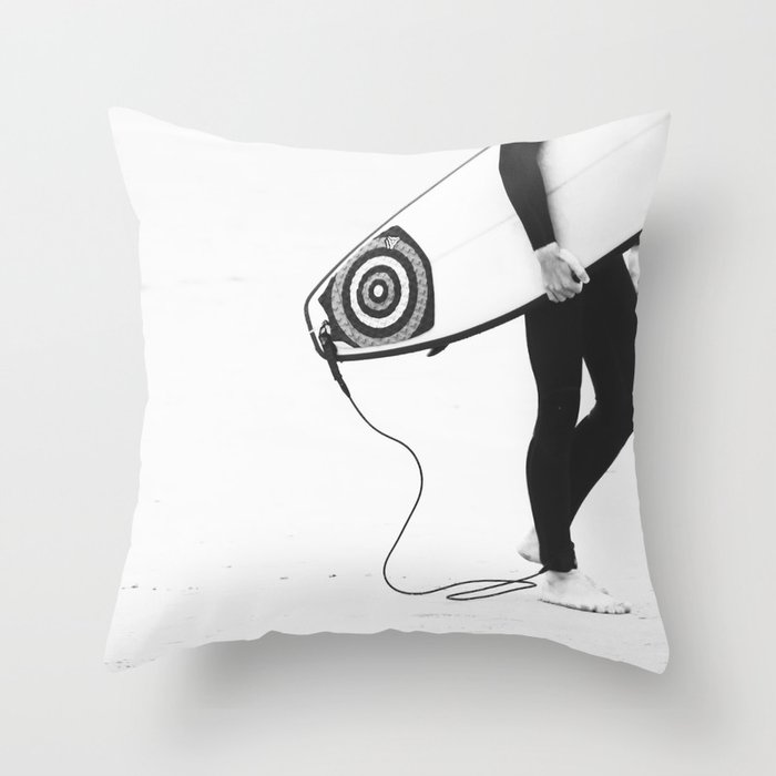 Catch a Wave - Abstract Surf Board - Black and White Cool Surfer - Beach - Sea Travel Photography Throw Pillow