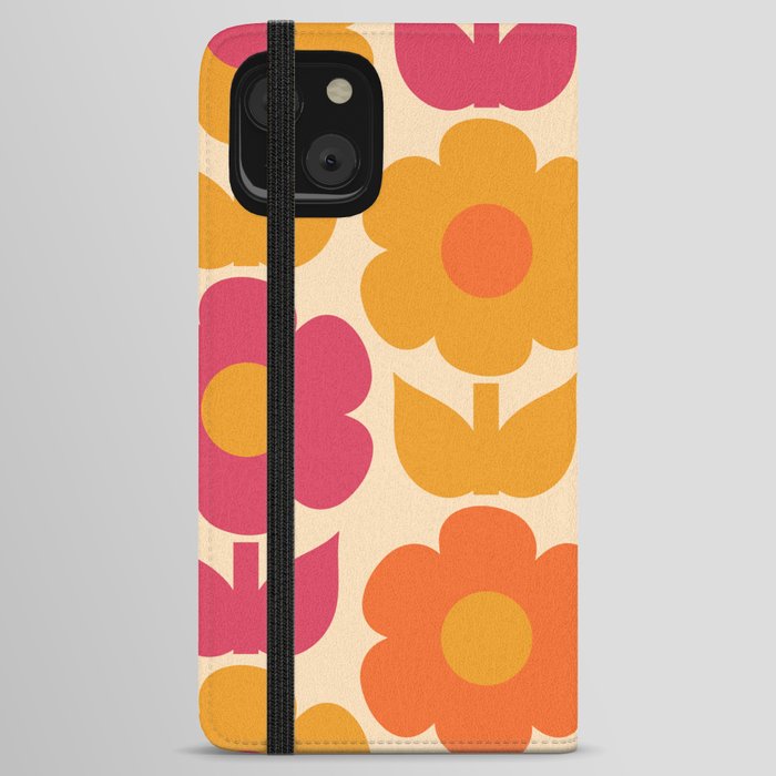 Jonnty Flowers Retro Floral Pattern Orange Magenta Mustard Cream iPhone Wallet Case