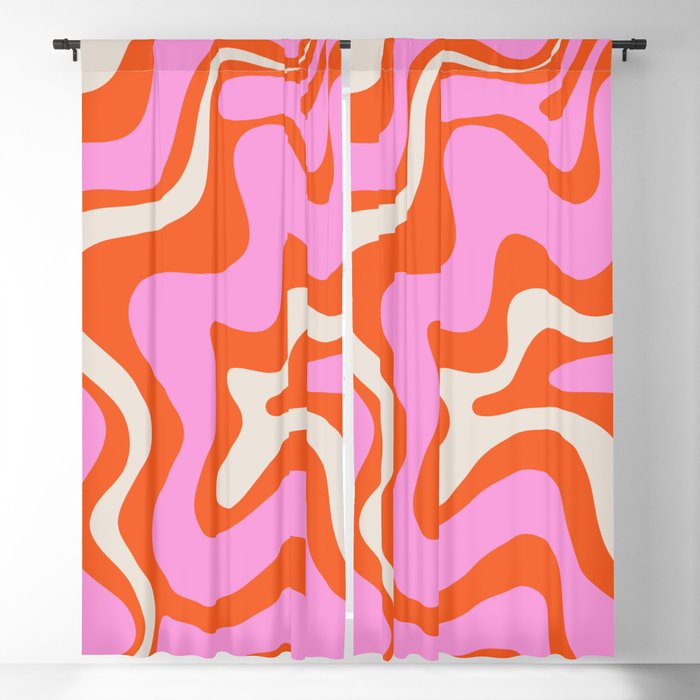 Retro Liquid Swirl Abstract Pattern Bright Pink Orange Cream Blackout Curtain