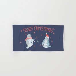 Sealy Christmas Cute Seals in Christmas Hat and Scarf with Twinkle Lights Hand & Bath Towel