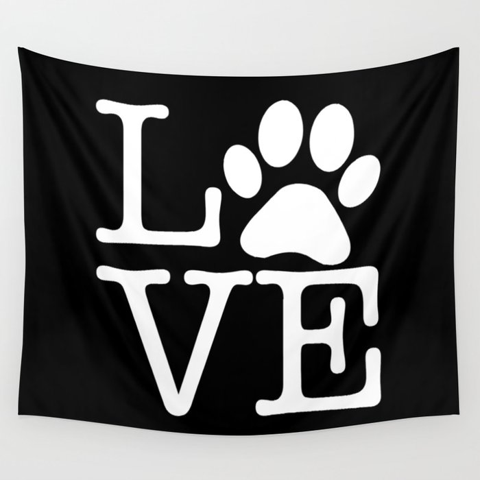 Love Pets Paw Cute Typography Wall Tapestry
