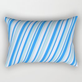 [ Thumbnail: Blue, Light Blue & Lavender Colored Lined/Striped Pattern Rectangular Pillow ]