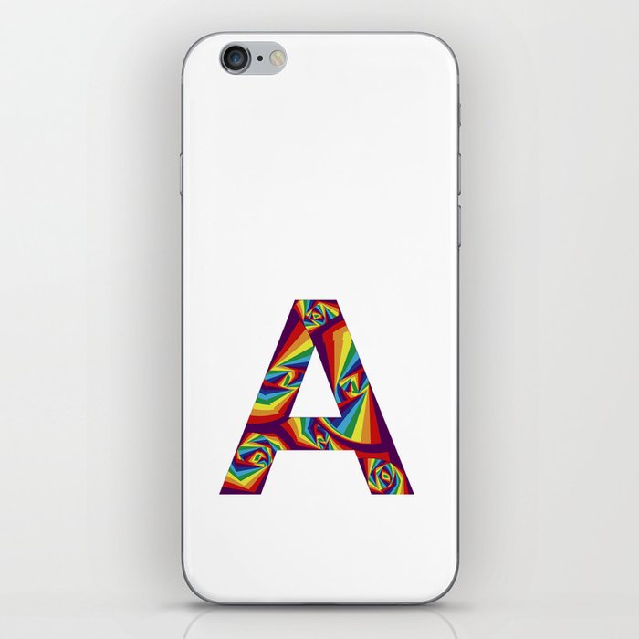 capital letter A with rainbow colors and spiral effect iPhone Skin
