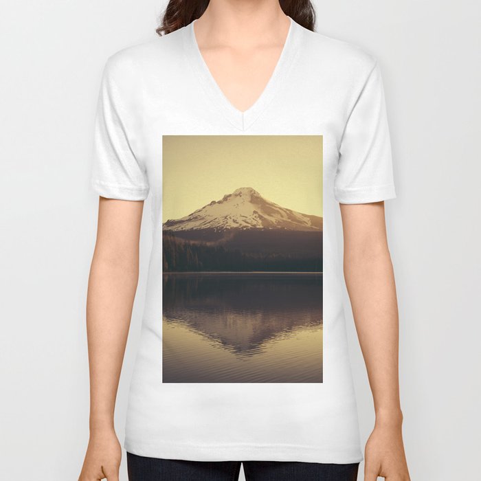 Sunrise at Trillium Lake - Oregon Adventure V Neck T Shirt