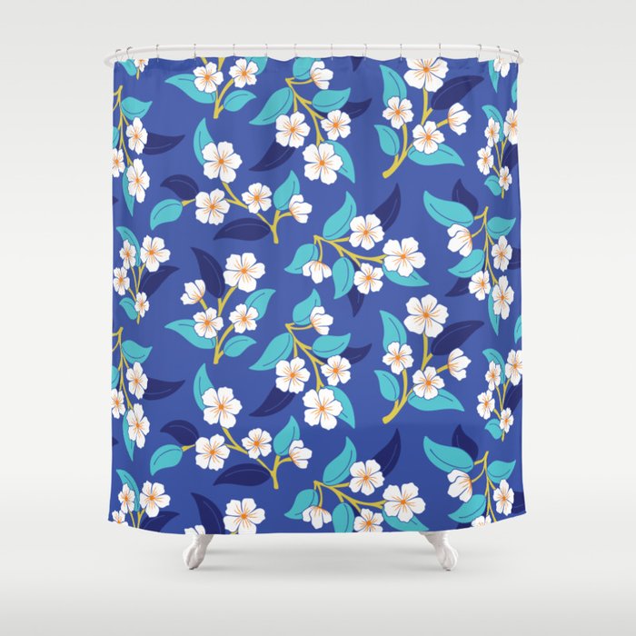 Boho tossed flower pattern in blue Shower Curtain