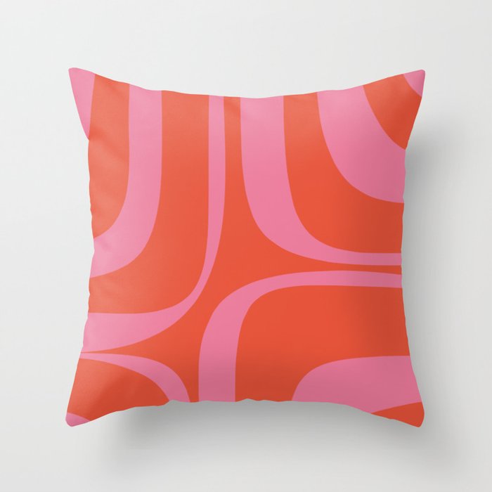 Retro Groove Abstract Pattern in Red Orange and Hot Pink Throw Pillow