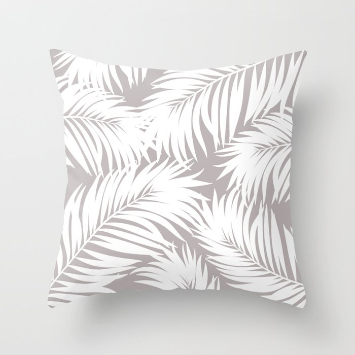 Palm Tree Fronds White on Soft Grey Hawaii Tropical Décor Throw Pillow