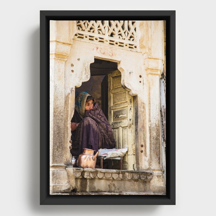 Water lady - Jaipur - Rajastan - India Framed Canvas