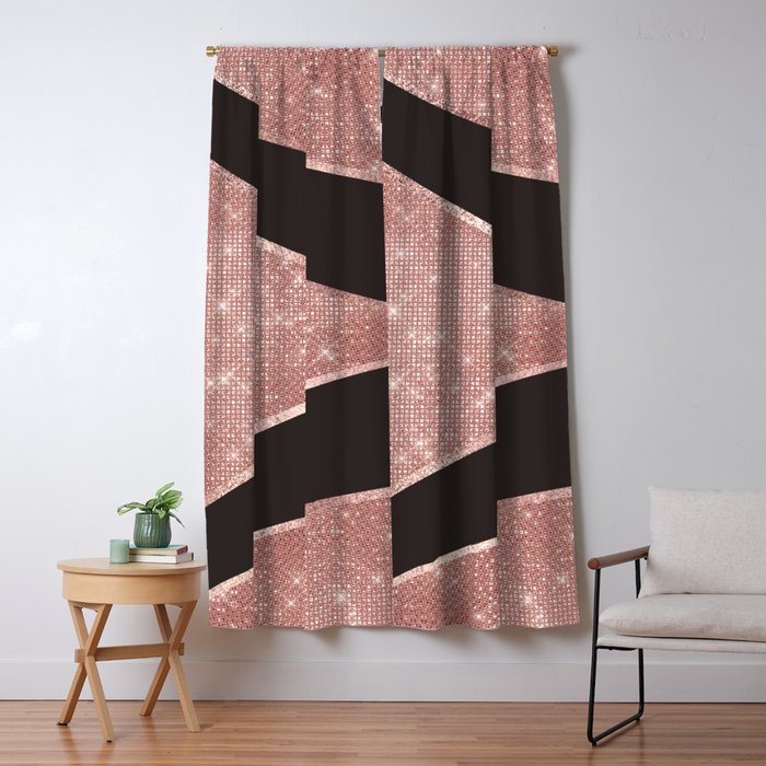 Glamorous Sparkly Rose Gold Glitter Geo Blackout Curtain By