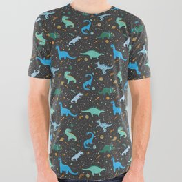 Dinosaurs in Space in Blue All Over Graphic Tee