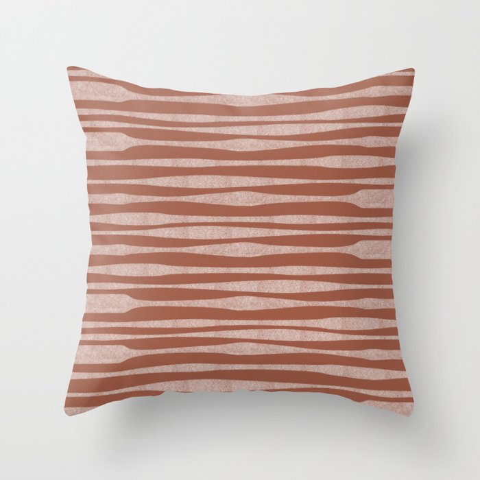Riverbed Stripes Textured Stripe Pattern in Baked Clay Throw Pillow