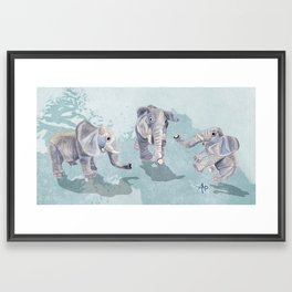 Elephants In Blue Framed Art Print