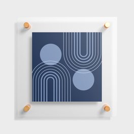 Mid Century Modern Geometric 145 in Midnight Blue (Rainbow and Sun Abstraction) Floating Acrylic Print