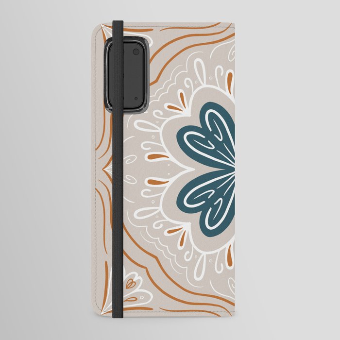 Floral mandala beige blue and terracota Android Wallet Case