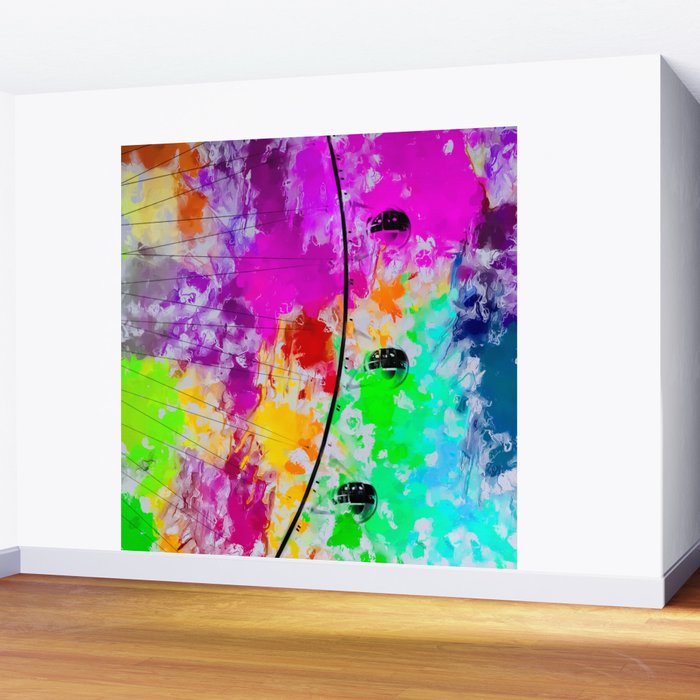 Ferris Wheel With Pink Blue Green Red Yellow Painting Abstract Background Wall Mural By Timla Society6