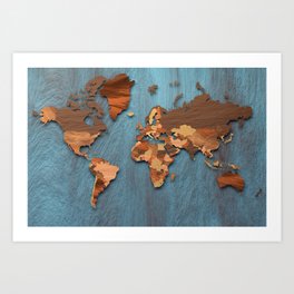 Wooden world map Art Print