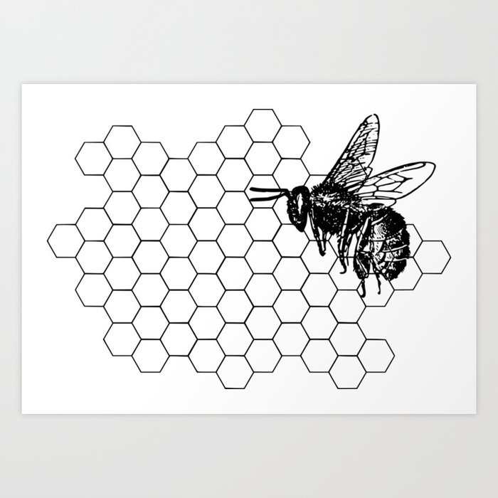 Save The Bees, Peech Bees Decor, Honey Comb Art Print by Lilith & Eve