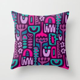 DREAMSCAPE RETRO 70s ABSTRACT ORGANIC FLORAL in LAVENDER PURPLE TEAL Throw Pillow
