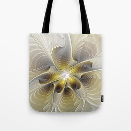 Gold And Silver, Abstract Flower Fractal Tote Bag