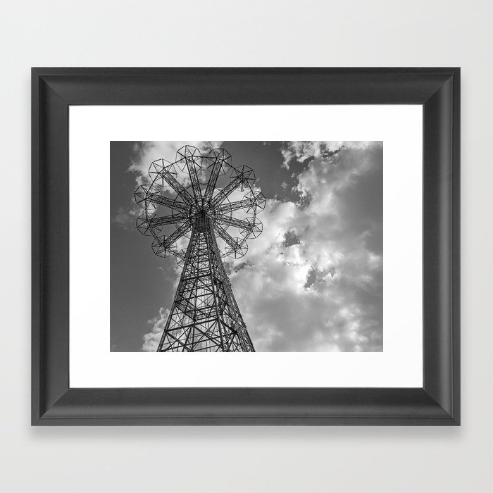 Coney Island Parachute Jump. Black and white photography Framed Art Print